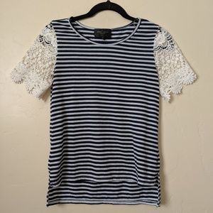 Romeo and Juliet Navy Stripe Lace Sleeve T Shirt